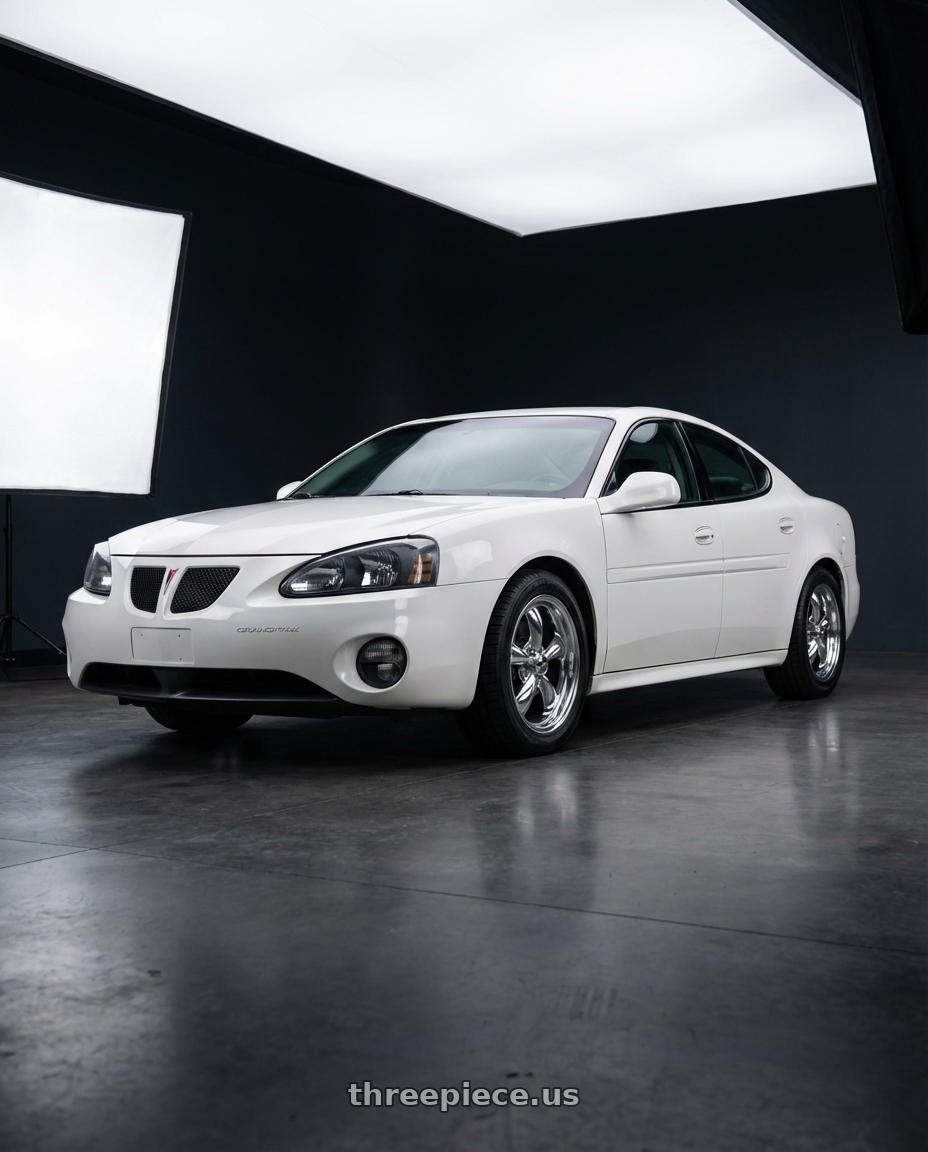 2004 Pontiac grand Prix white with American Racing AR605 TORQ THRUST M 5X115 16X7 +35 CHROME wheels