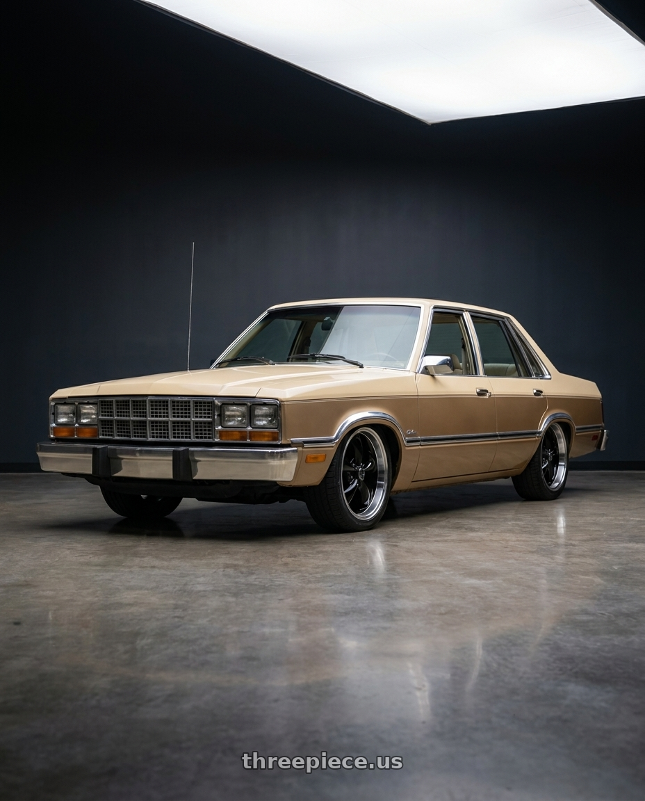1983 Ford Fairmont with American Racing AR105 TORQ THRUST M 5X114.3 17X7 0 GLOSS BLACK W/ MACHINED LIP wheels