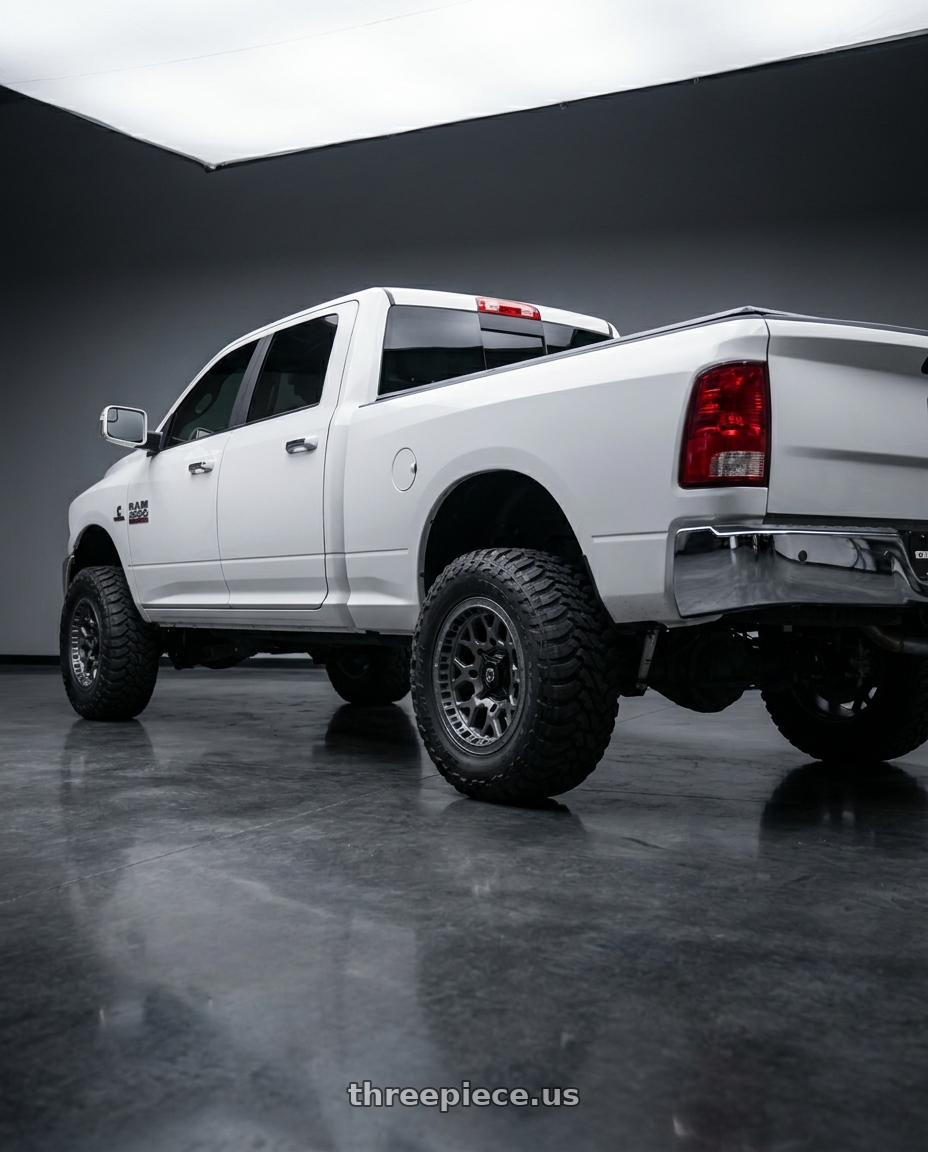 2012 ram 2500 Crew cab with TIS UTV 558A 4X137 15x7 +10 Satin Anthracite wheels rear three quarter view meaty tires