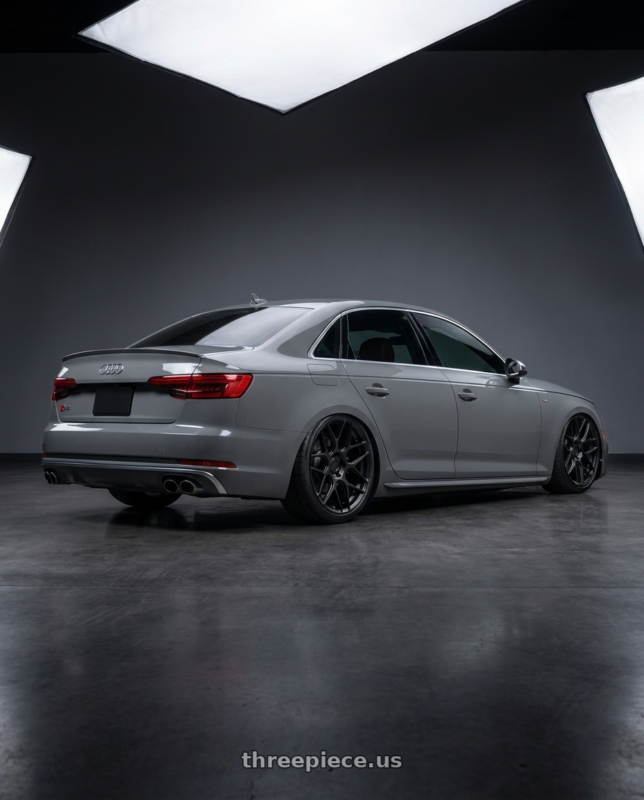 2023 Audi S4 B9 with Aodhan AFF2 5x112 20x9+30 Matte Black wheels rear three quarter view slight stretch tires