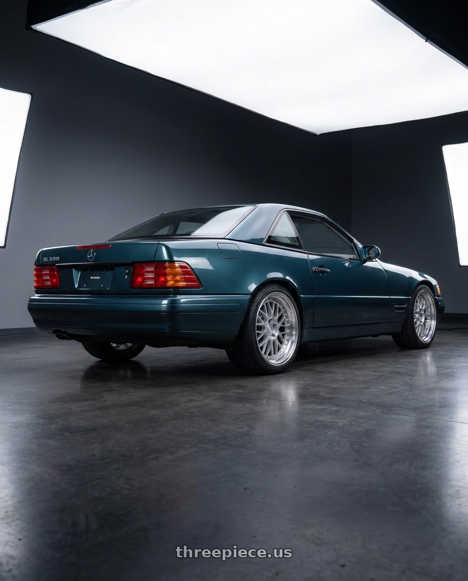 2000 Mercedes sl500 with ESR Wheels SR01 5x112 19x8.5 +30 Hyper Silver Machine Lip wheels rear three quarter view square tires