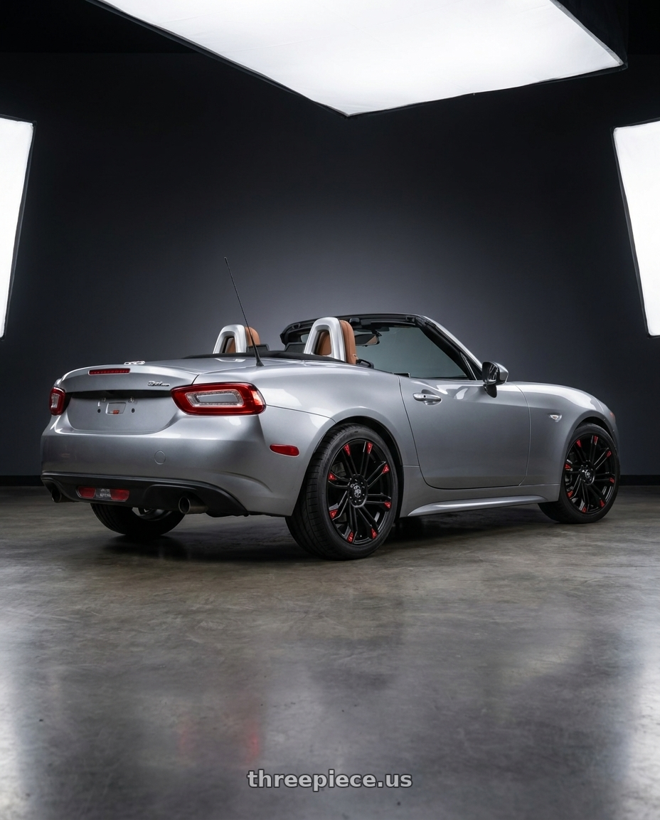 2017 fiat spider 124 with Enkei GW8 4x100/114.3 17x7+42 Matte Black wheels rear three quarter view square tires