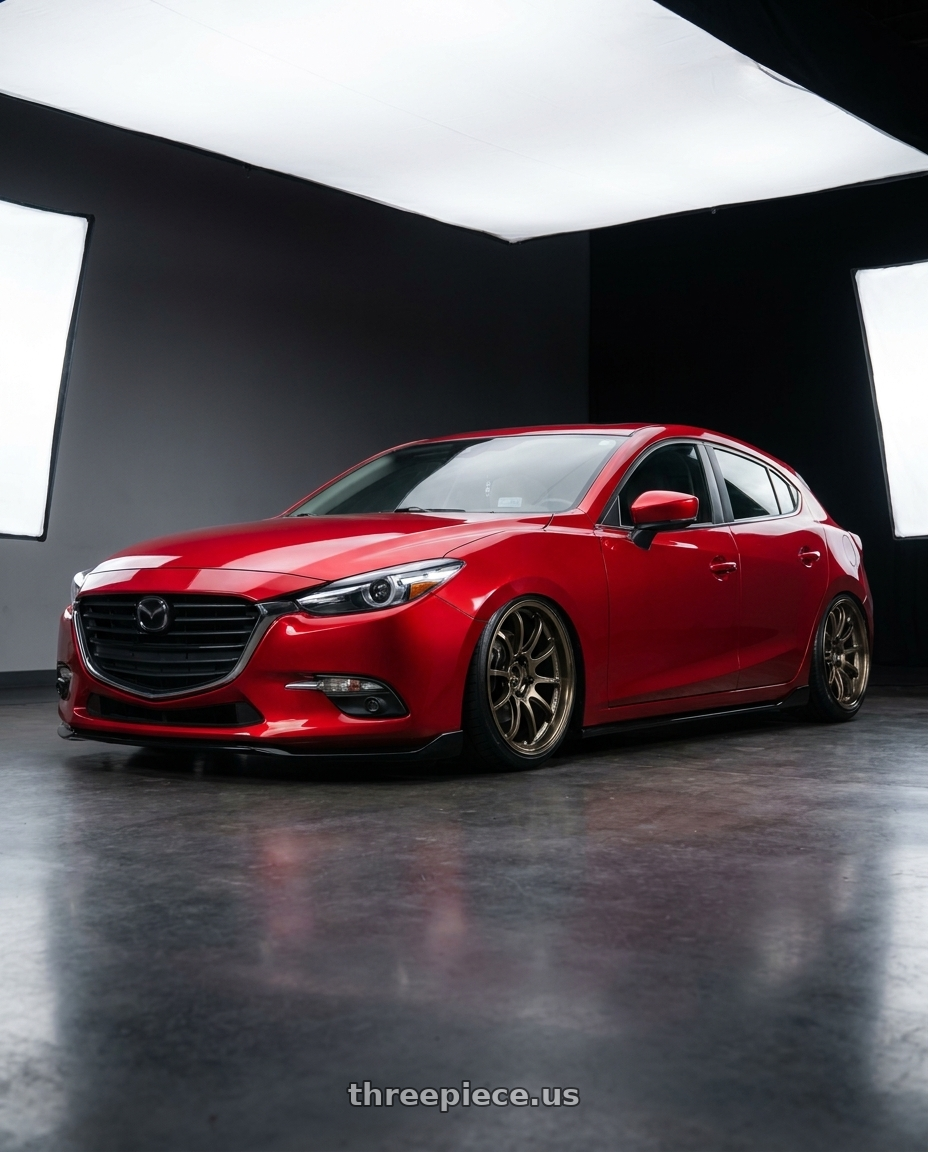 2018 Mazda 3 with Advan Racing RS-DF Progressive 5x120 18x8+45 Dark Bronze Metallic wheels