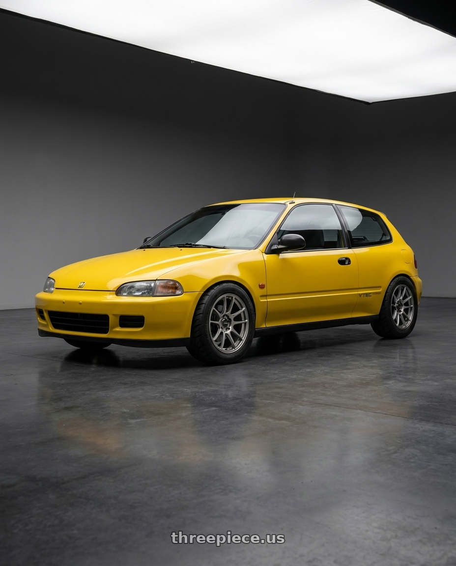 1994 Honda Civic hatchback with Konig Heliogram 4X100 15x8+36 Titanium Metallic Knurled Bead Flow Formed wheels
