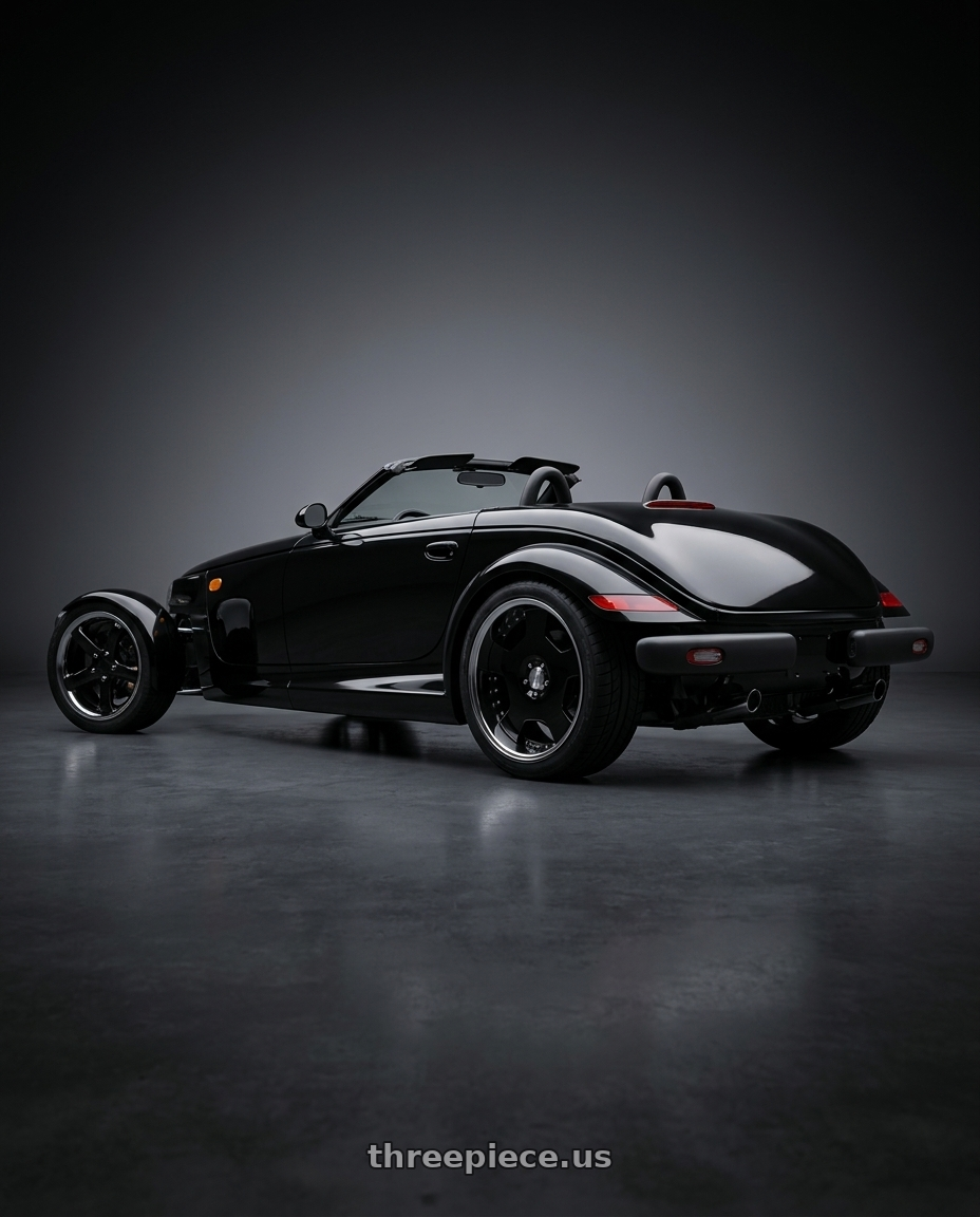 2001 Chrysler Prowler with Work Lanvec Ld1 5x114.3 21x11.5+38 O Disk Black wheels rear three quarter view square tires