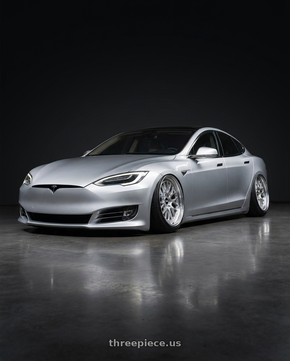 2018 tesla model s with Rotiform 1PC R155 LSR 5X112 19X8.5 +45 GLOSS SILVER MACHINED wheels
