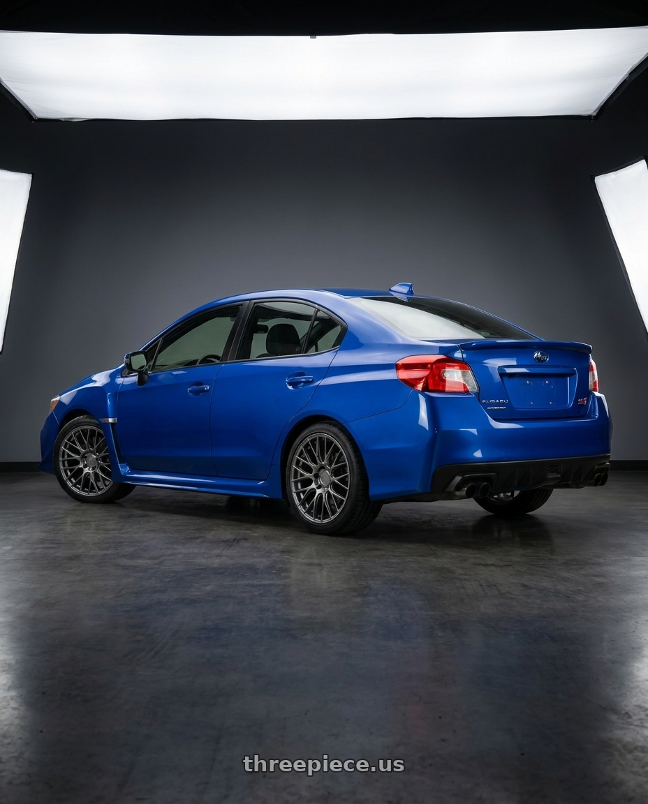 2020 Subaru WRX with Aodhan AH-X 5x114.3 19x9.5 +35 Hyper Black wheels rear three quarter view square tires
