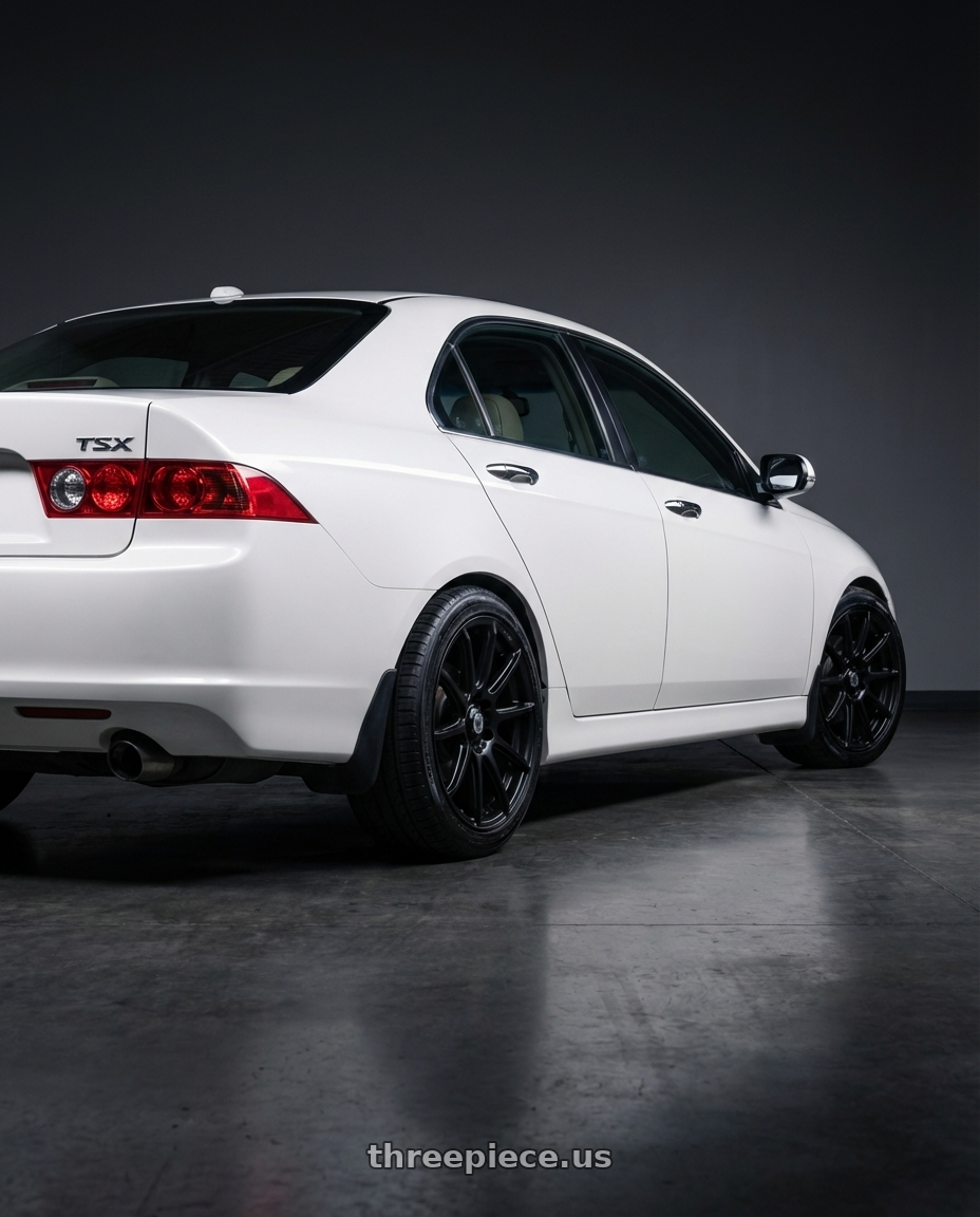 2006 Acura tsx with Konig Control 5x100/5x114.3 17x7+45 Matte Black wheels rear three quarter view slight stretch tires