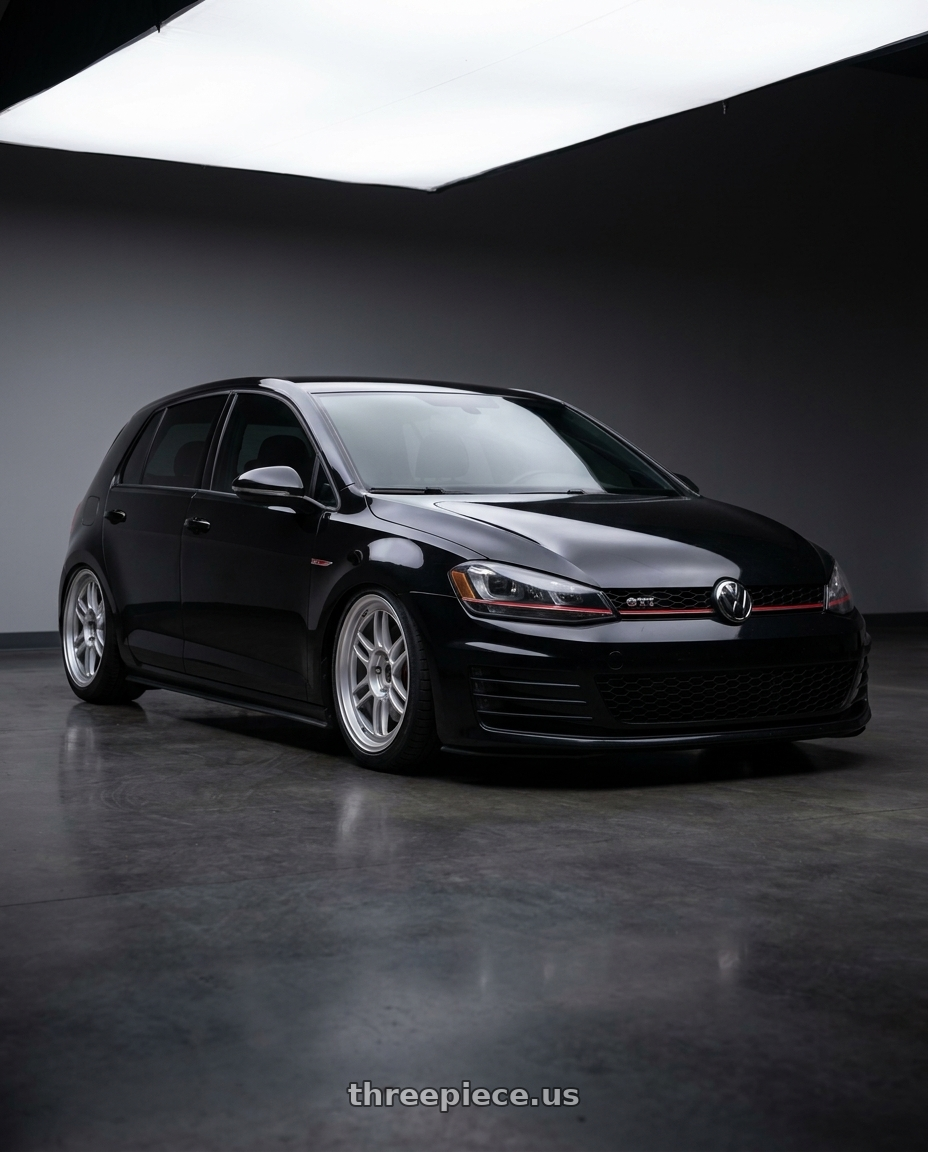 2017 Volkswagen GTI S with Enkei RPF1 5x112 18x8+35 Silver wheels front three quarter view slammed stance