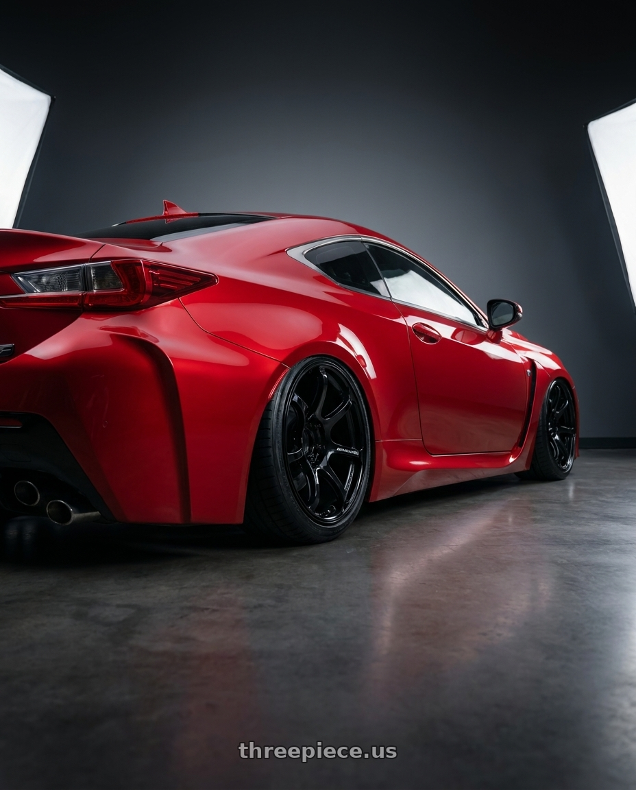 2018 Lexus RC F with Advan RGII 5x114.3 19x10+35 Gloss Black wheels rear three quarter view slight stretch tires