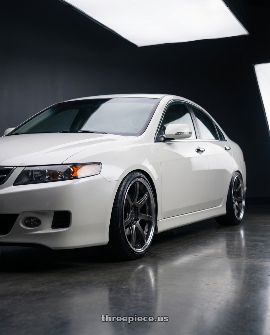 2006 Acura Tsx  with Work Emotion T7R 2P wheels front three quarter view lowered stance