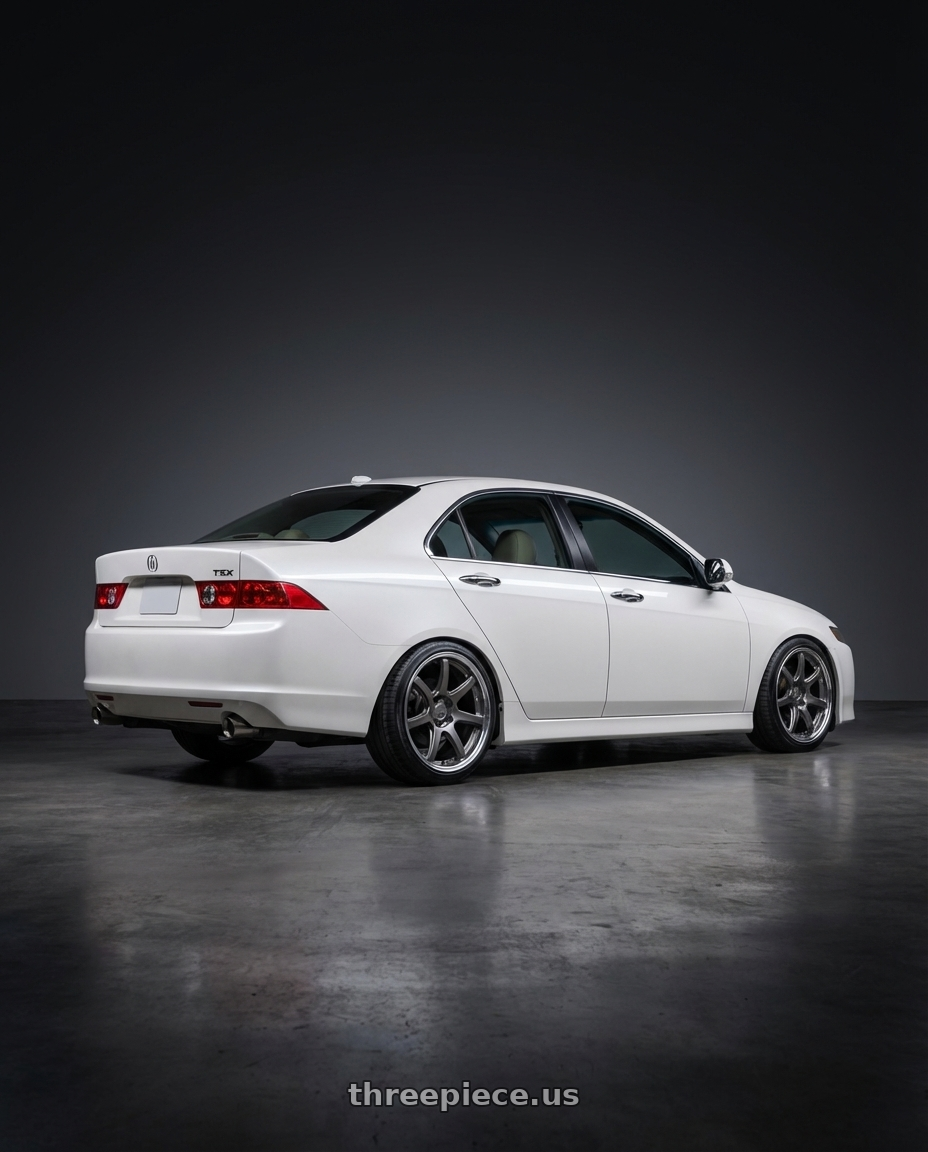 2006 Acura Tsx  with Work Emotion T7R 2P wheels rear three quarter view slight stretch tires