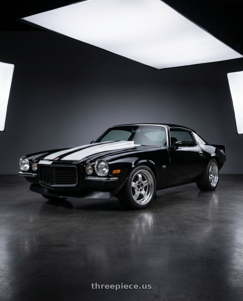 1971 Chevrolet Camaro with Work Meister S1 2P 5x114.3 15x7.5+22 R Disk Silver wheels