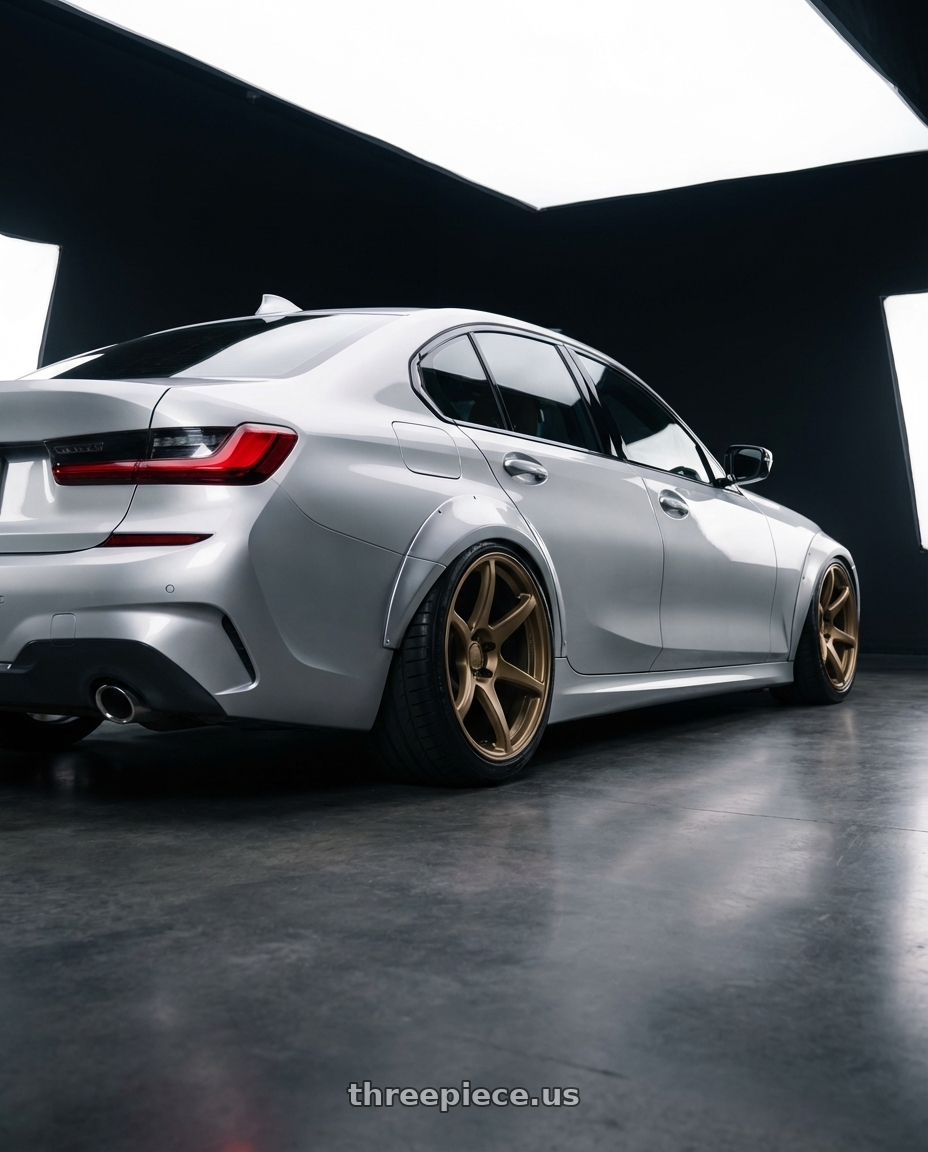 2023 BMW 3 Series G20 with Kansei K11B Tandem 5X112 19x10.5 22 Bronze wheels rear three quarter view slight stretch tires