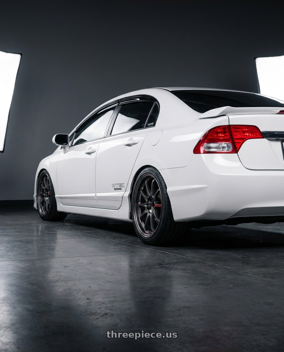 2008 Honda Civic SI with Volk Racing CE28SL 5x100 17x9.0+44 wheels rear three quarter view square tires
