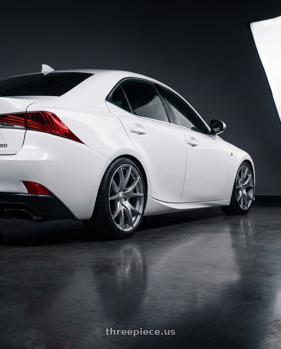 2018 Lexus IS 350 F Sport with Ssr Gtv03 5x114.3 19x8.5+38  GLARE SILVER wheels rear three quarter view square tires