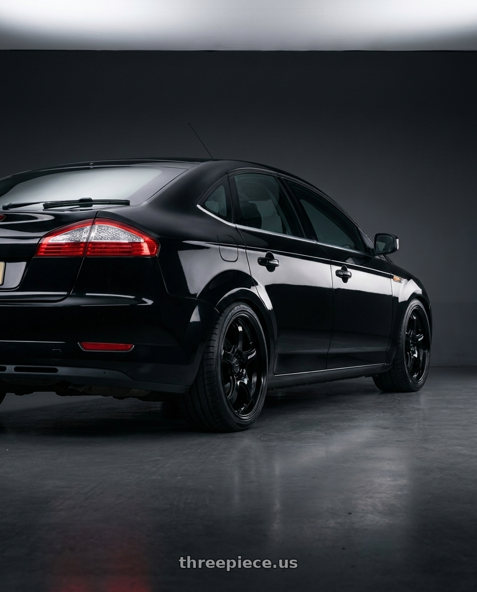 2009 Ford Mondeo with WedsSport RN-05M 5x120 18x8.5+36 Gloss Black wheels rear three quarter view square tires