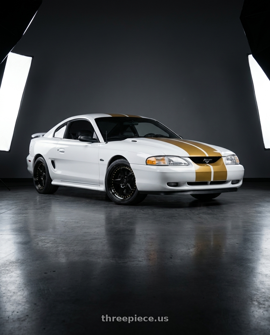 1996 ford mustang gt with Aodhan DS05 5x114.3 19x9.5+22 Gloss Black W /Gold Rivets wheels