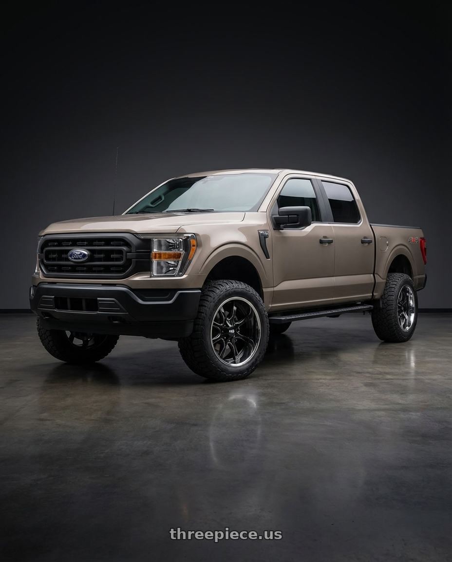 2013 Ford F-150 with Moto Metal MO201 6X135/6X139.7 20X10 -18 GLOSS BLACK MILLED CENTER CHROME LIP wheels