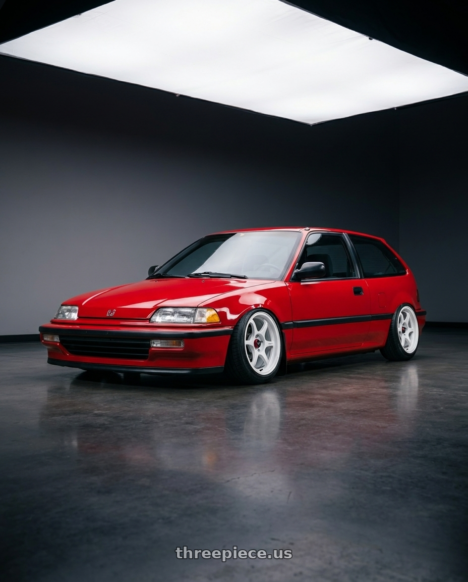1990 Honda civic hatchback with Enkei PF06 4x100 15x8+25 White Machined wheels