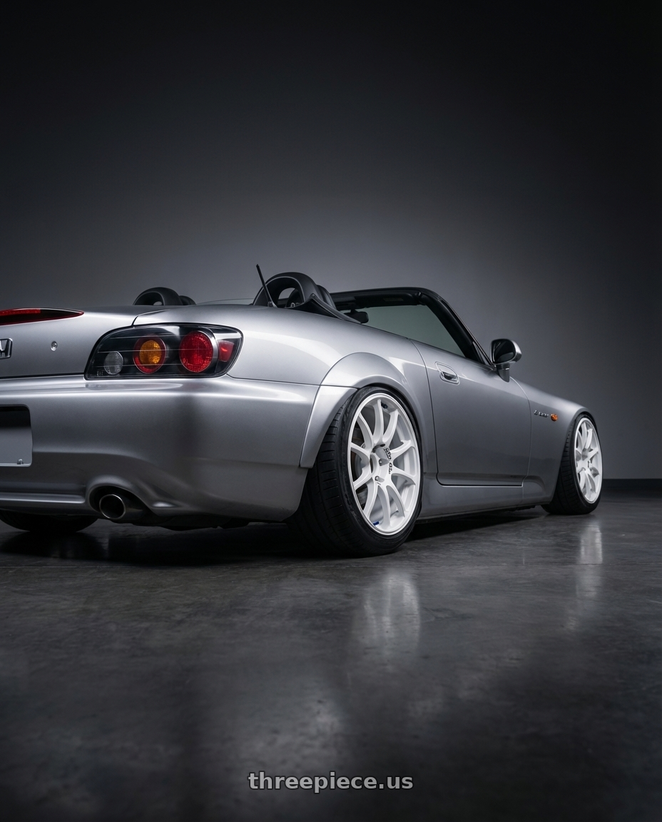 2009 Honda S2000 with Advan RCIII 5x114.3 18x8.5+38 White wheels rear three quarter view slight stretch tires