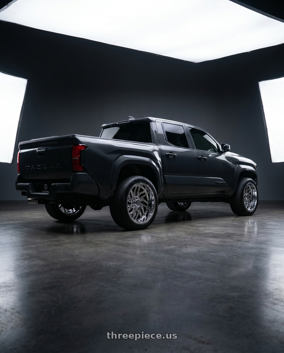 toyota tacoma 4th gen 2024 sr rwd with TIS 544C 6X135/6x139.7 20x9 +01 Chrome Plated wheels rear three quarter view slight stretch tires