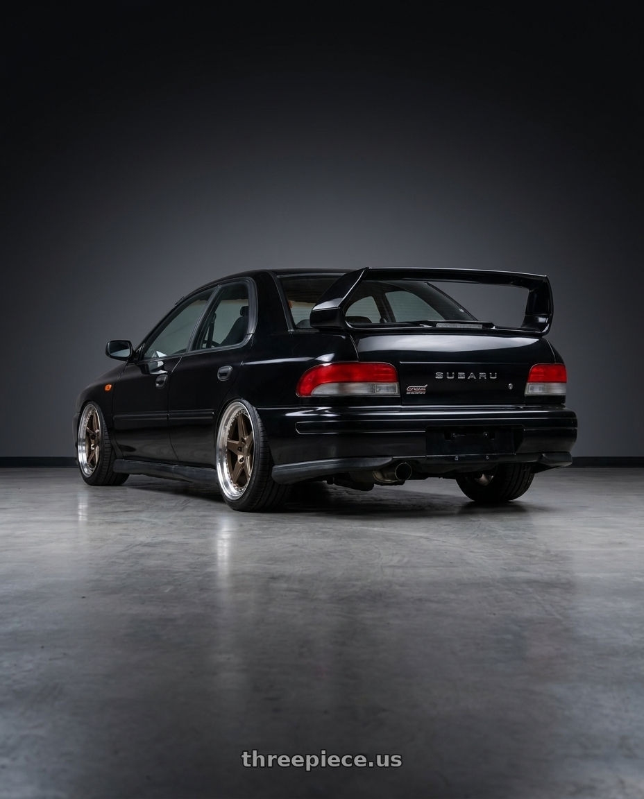 1998 Subaru Impreza GC8 with Aodhan DS05 5x100 18x8.5+35 Bronze w/Machined Lip wheels rear three quarter view slight stretch tires