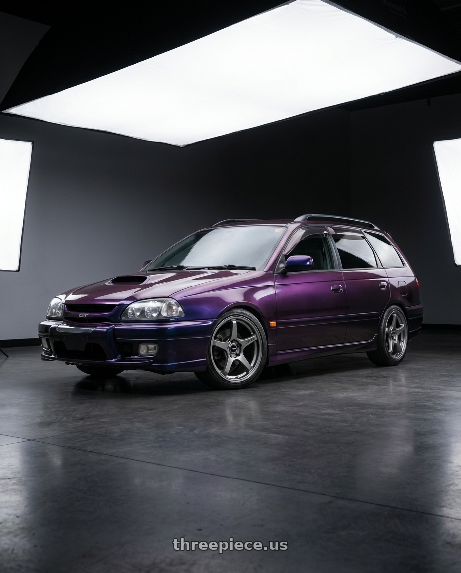 1997 Toyota Caldina with Enkei TS-5 5x100 18x9.5+45 Storm Grey wheels