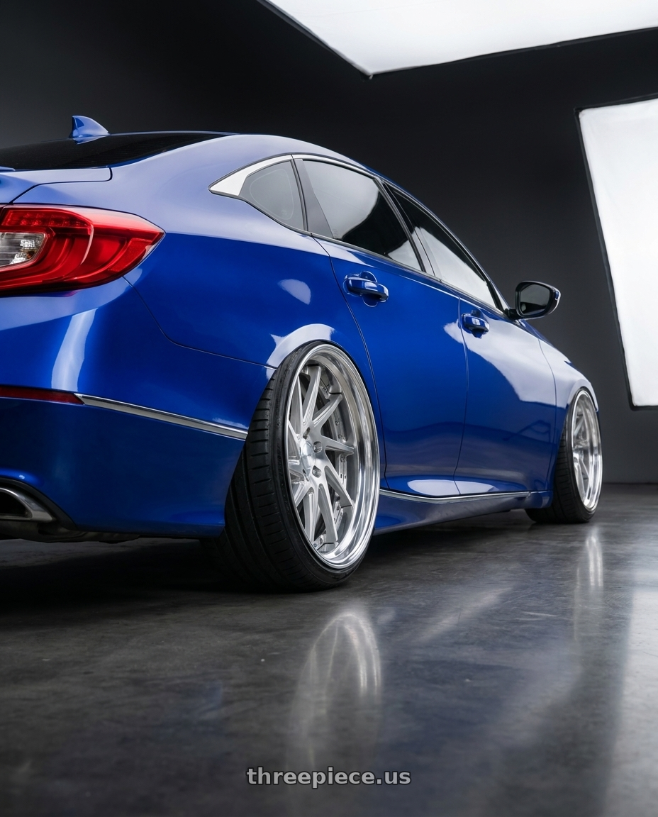 2020 Honda accord  with Work Gnosis Cvs 5x114.3 19x8.5+45 H Disk Brush Silver Clear wheels rear three quarter view extreme stretch tires