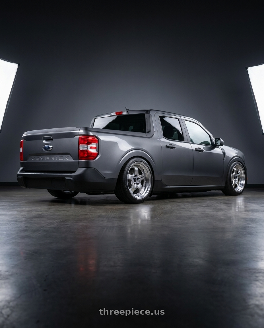 2026 ford maverick with Work Meister S1 3P 5x108 19x8.5-8 T Disk Bright Buff Finish wheels rear three quarter view slight stretch tires