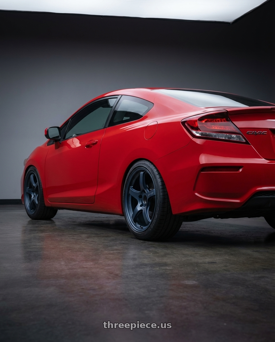 2011 Honda Civic Si with Gram Lights 57CR 5x114.3 17x9+22 Gunblue II wheels rear three quarter view square tires