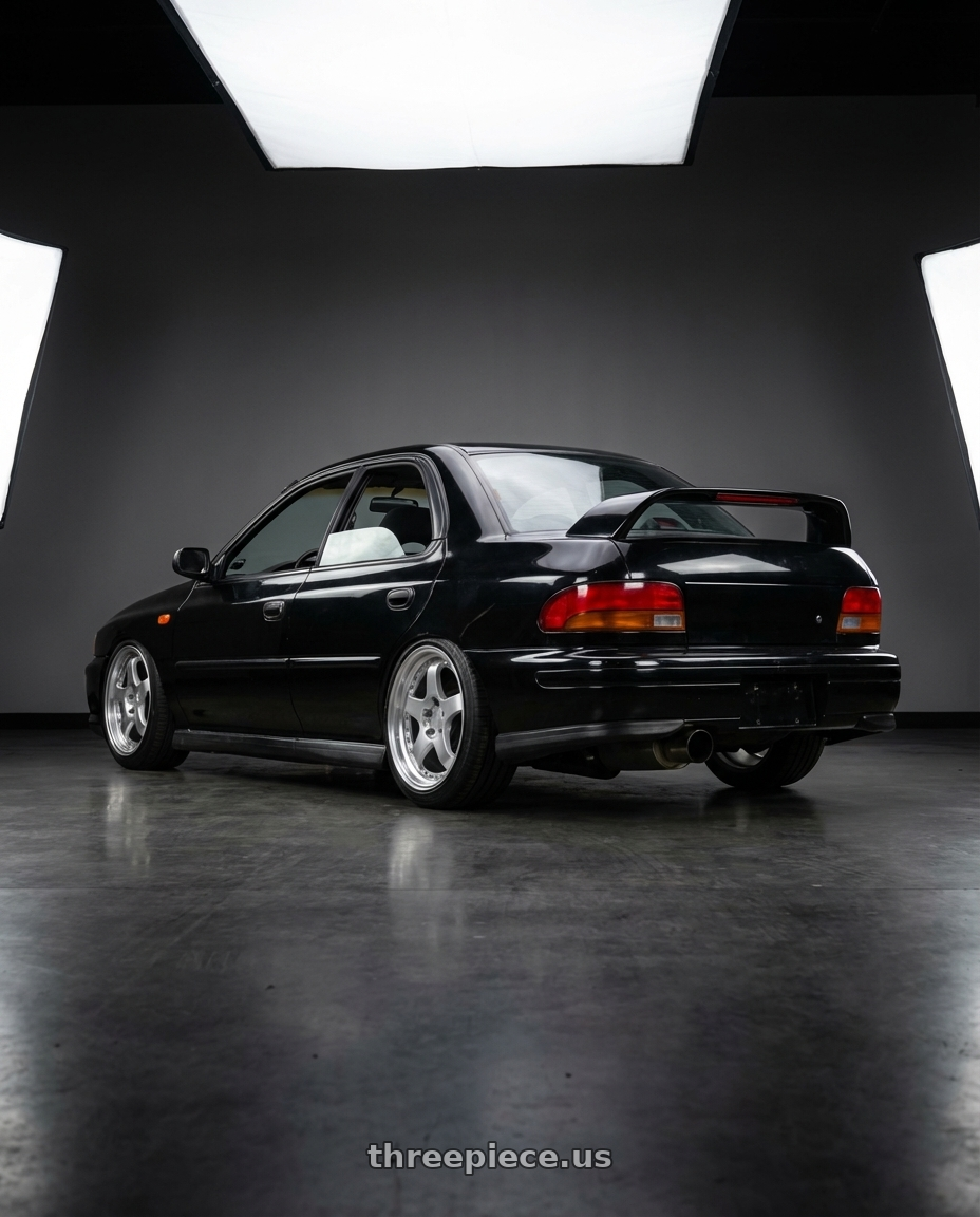 1998 Subaru Impreza GC8 with Aodhan AH03 5x100 / 5x114.3 17x9+25 Silver w/Machined Face wheels rear three quarter view slight stretch tires