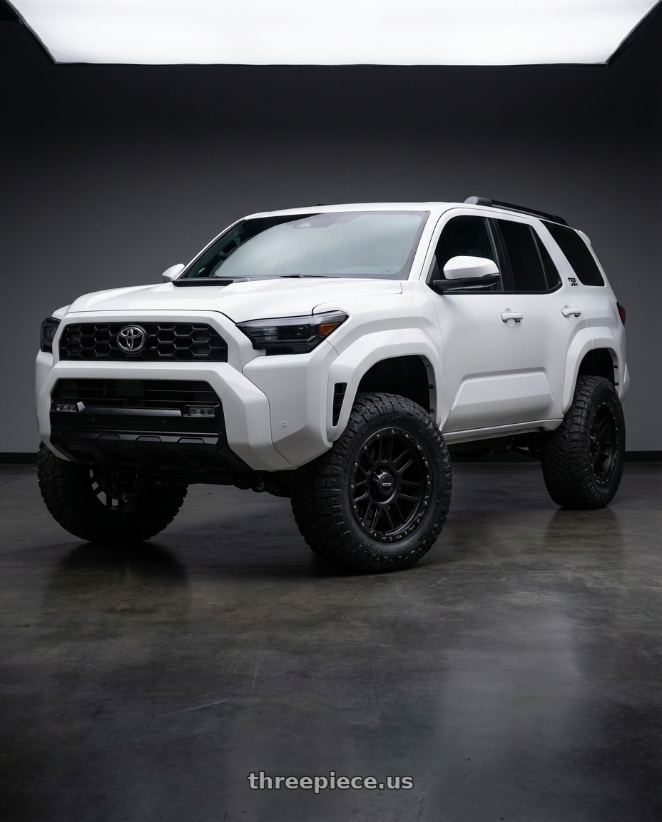 2022 Toyota 4Runner with Vision Off-Road 111 Nemesis 6x139.7 20x9+10 Matte Black wheels front three quarter view lifted stance