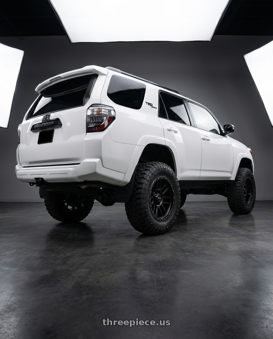 2022 Toyota 4Runner with Vision Off-Road 111 Nemesis 6x139.7 20x9+10 Matte Black wheels rear three quarter view meaty tires