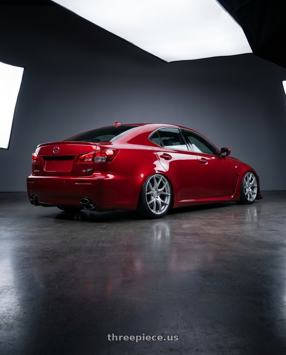 2012 Lexus IS-F with Ssr Gtv03 5x114.3 19x8.5+38  GLARE SILVER wheels rear three quarter view slight stretch tires