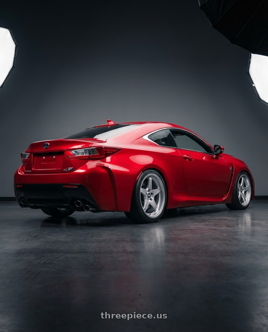 2018 Lexus RC F with ESR Wheels APEX SERIES AP5 5x114.3 19x11 +22 Hyper Silver wheels rear three quarter view square tires
