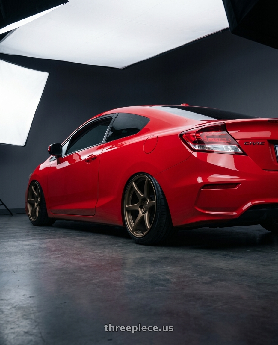 2011 Honda Civic Si with Kansei K11B Tandem 5x114.3 18x8.5 35 Bronze wheels rear three quarter view slight stretch tires