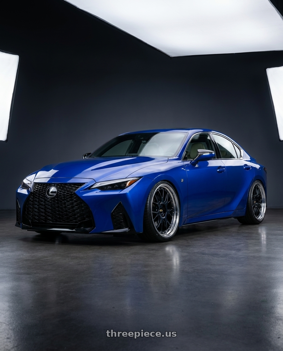 2022 Lexus IS500 with BBS LM-R 5x120 20x11 +40 Black w/ Blue Metallic Flake / Diamond Cut Lip wheels