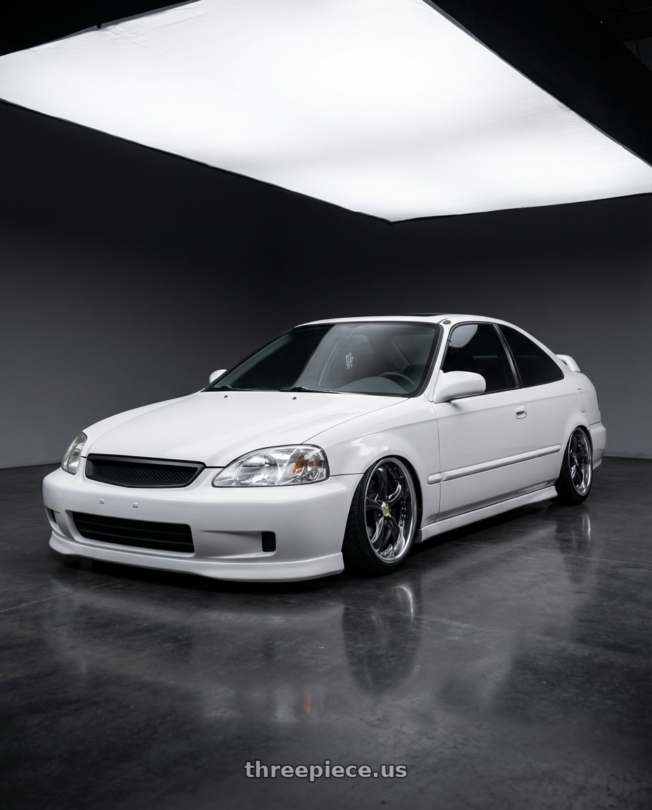 2000 Honda civic  with Work Wheels VS-KF 5X114.3 19x7.5+40 Brilliant Silver Black O Disk FULL REVERSE wheels