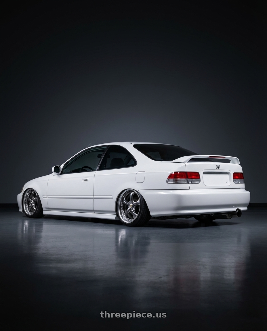 2000 Honda civic  with Work Wheels VS-KF 5X114.3 19x7.5+40 Brilliant Silver Black O Disk FULL REVERSE wheels rear three quarter view slight stretch tires