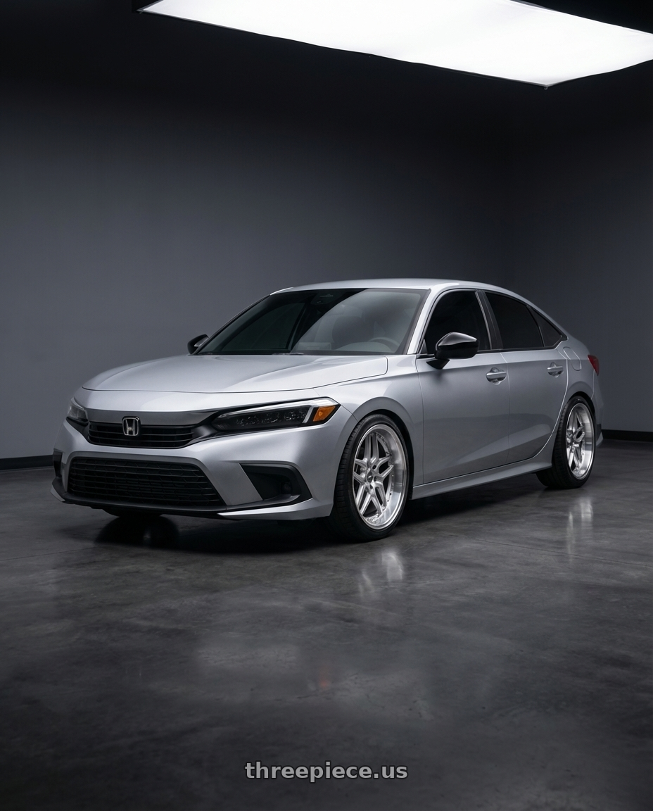 2024 Honda civic sport  with ESR Wheels CS SERIES CS15 5x100 18x10.5 +22 Hyper Silver wheels front three quarter view lowered stance