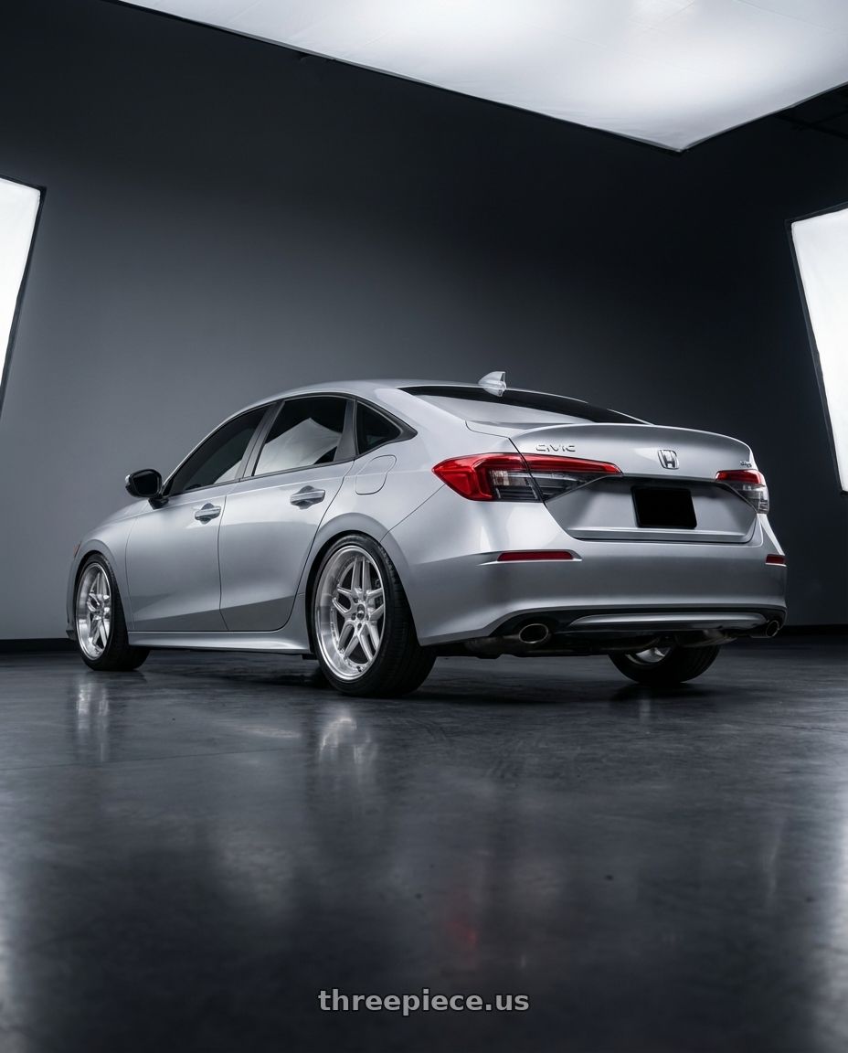 2024 Honda civic sport  with ESR Wheels CS SERIES CS15 5x100 18x10.5 +22 Hyper Silver wheels rear three quarter view square tires