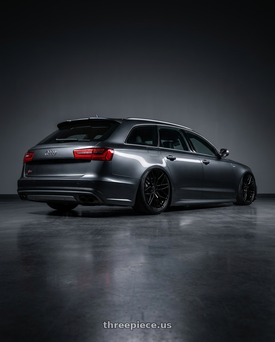 2016 Audi S6 C7 with Avant Garde Wheels M520R 5X112 20x9 +32 Gloss Black wheels rear three quarter view slight stretch tires
