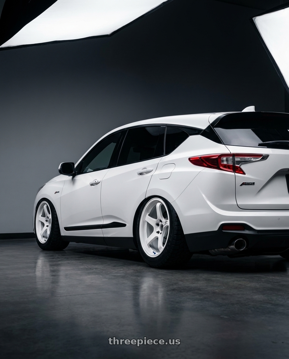 2020 Acura RDX Aspec white with Advan Racing GT PV 5x114.3 20x10.0 +35 RACING WHITE wheels rear three quarter view meaty tires