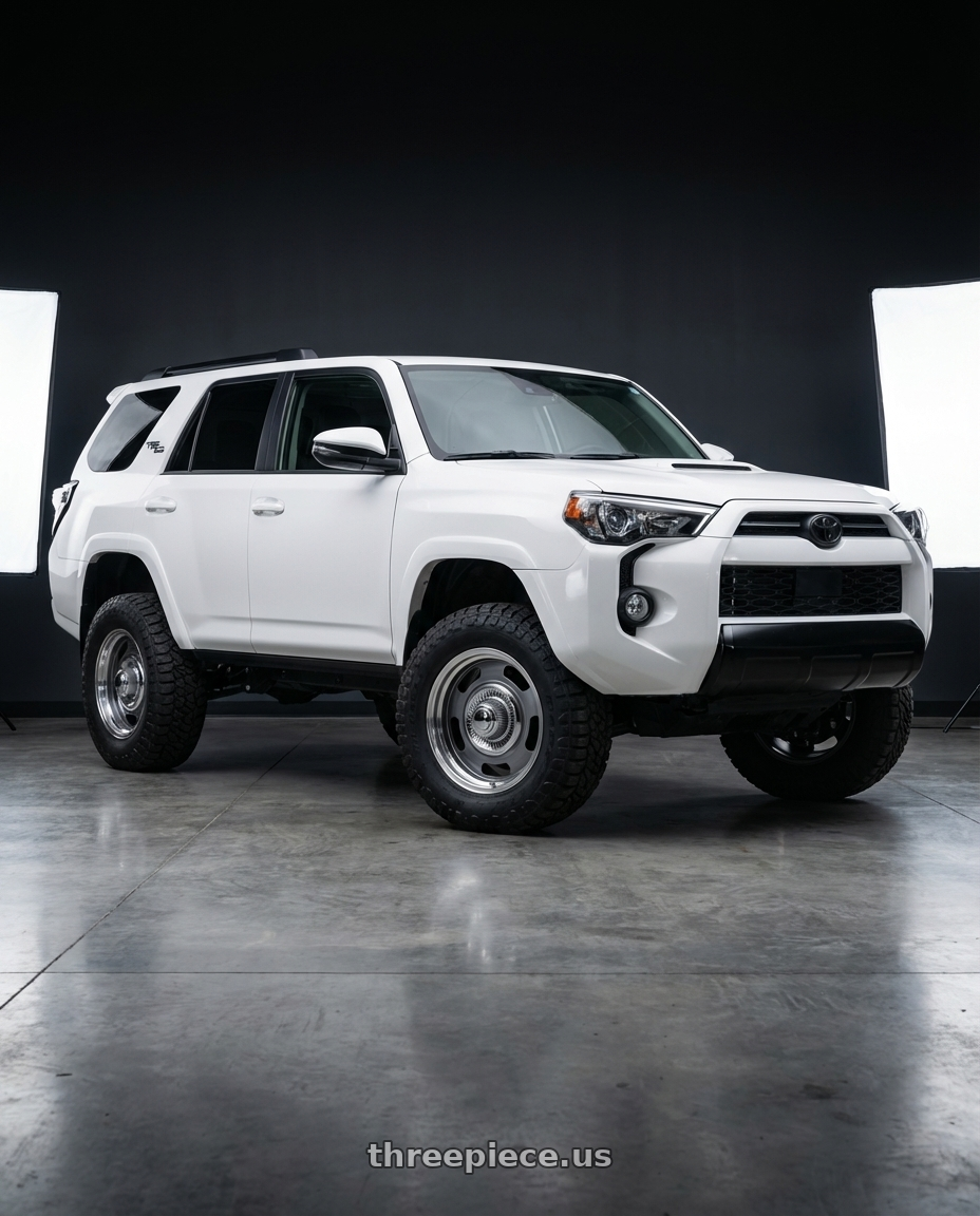 2022 Toyota 4Runner with Vision American-Muscle 55 Rally 6x139.7 20x9.5+20 Gunmetal Machined Lip wheels front three quarter view lifted stance