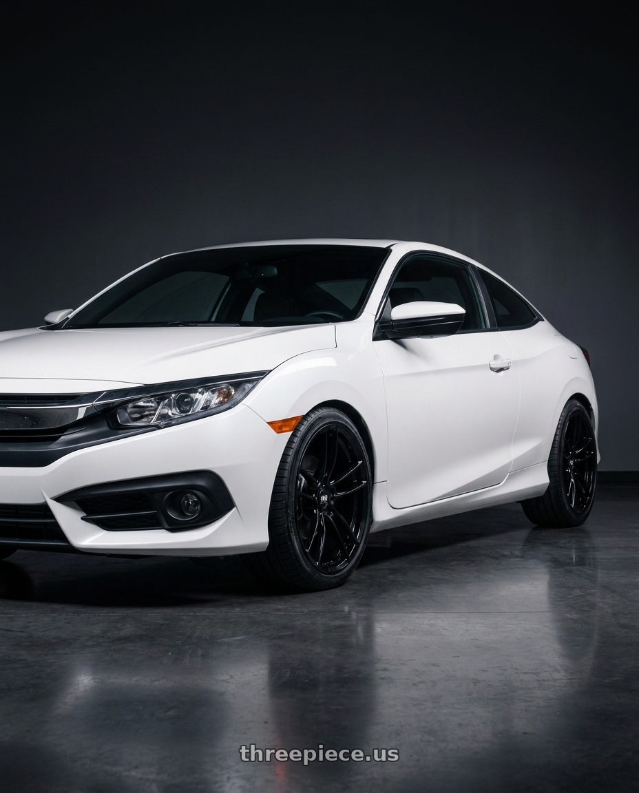 2017 Honda Civic with P51 Wheels 101RF 5X114.3 19x11 +50 Gloss Black wheels