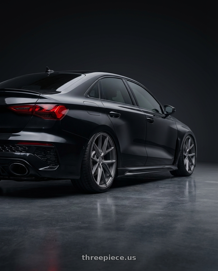 2022 Audi RS3 8Y with Niche 1PC M116 MISANO 5X112 19X8.5 +42 MATTE GUN METAL wheels rear three quarter view slight stretch tires