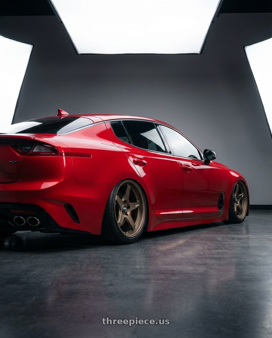 2022 Kia Stinger GT with ESR Wheels APEX SERIES AP5 5x114.3 19x8.5 +30 Matte Bronze wheels rear three quarter view slight stretch tires