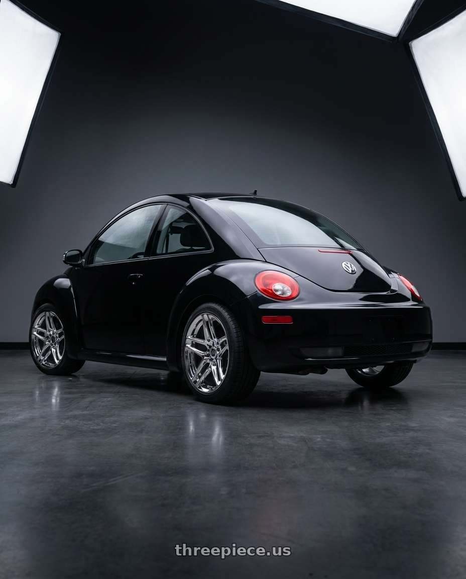 2010 volkswagen beetle with Heritage Wheel EBISU MonoC 5x100 18x8.5+35 Chrome wheels rear three quarter view square tires
