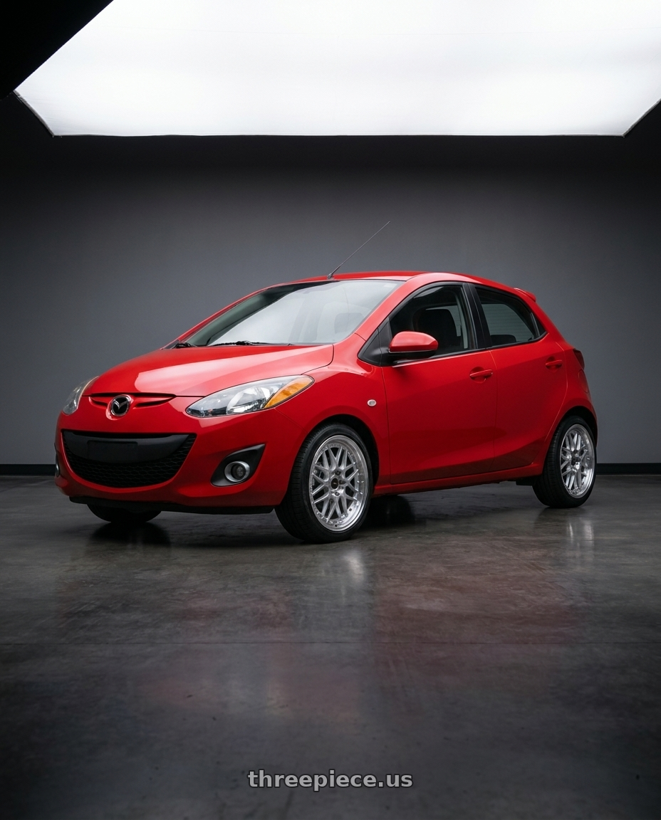 2012 mazda 2 with Vors VR7 4x100/4x114.3 15x7  +35 Silver Machine Face Lip Chrome Rivet wheels